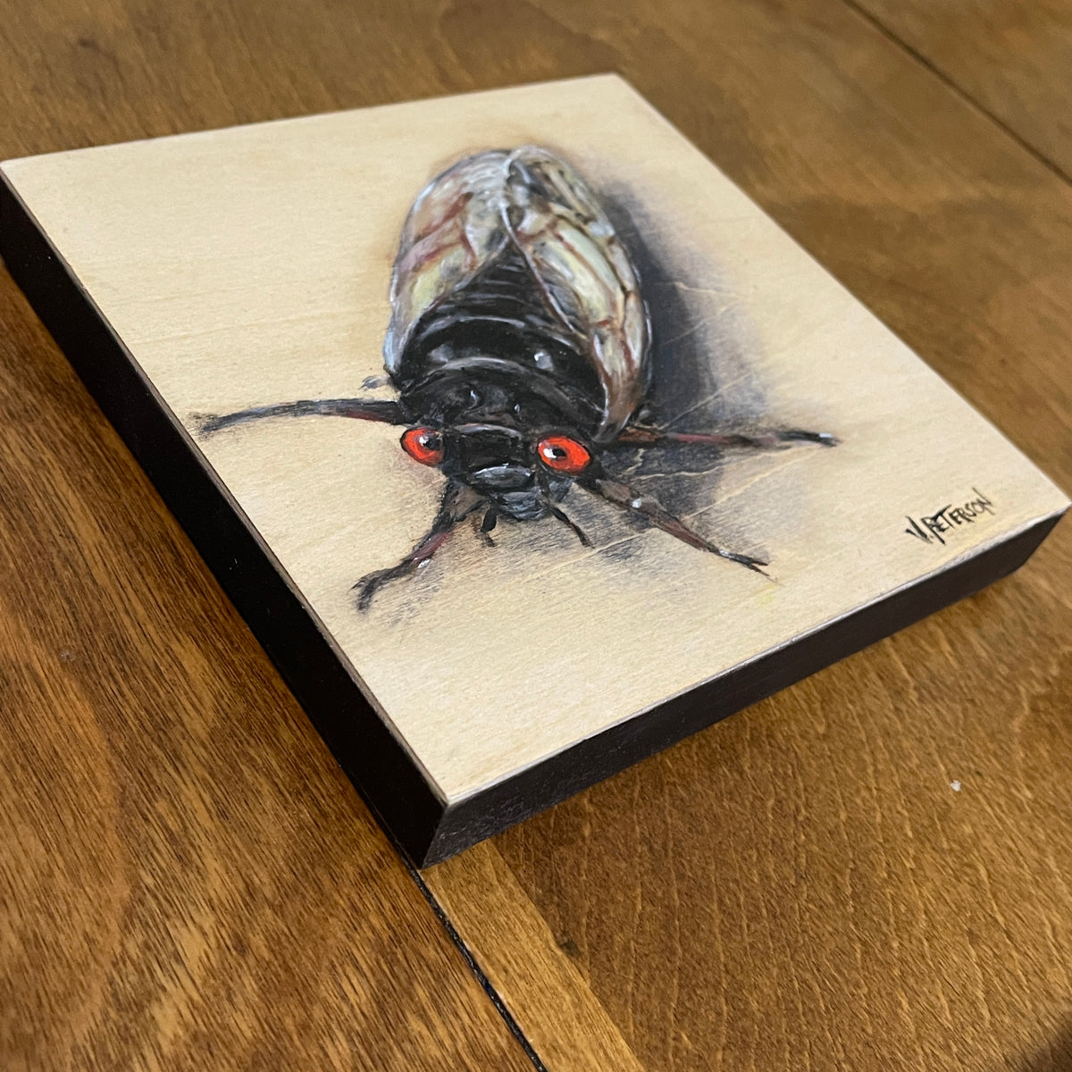 Cicada Original Oil Painting on Birch