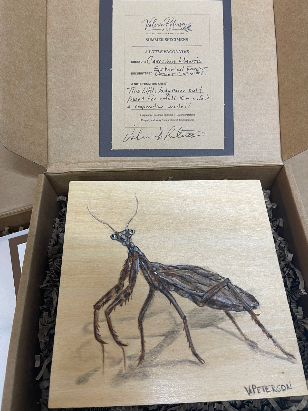 Carolina Mantis Original Oil Painting on Birch
