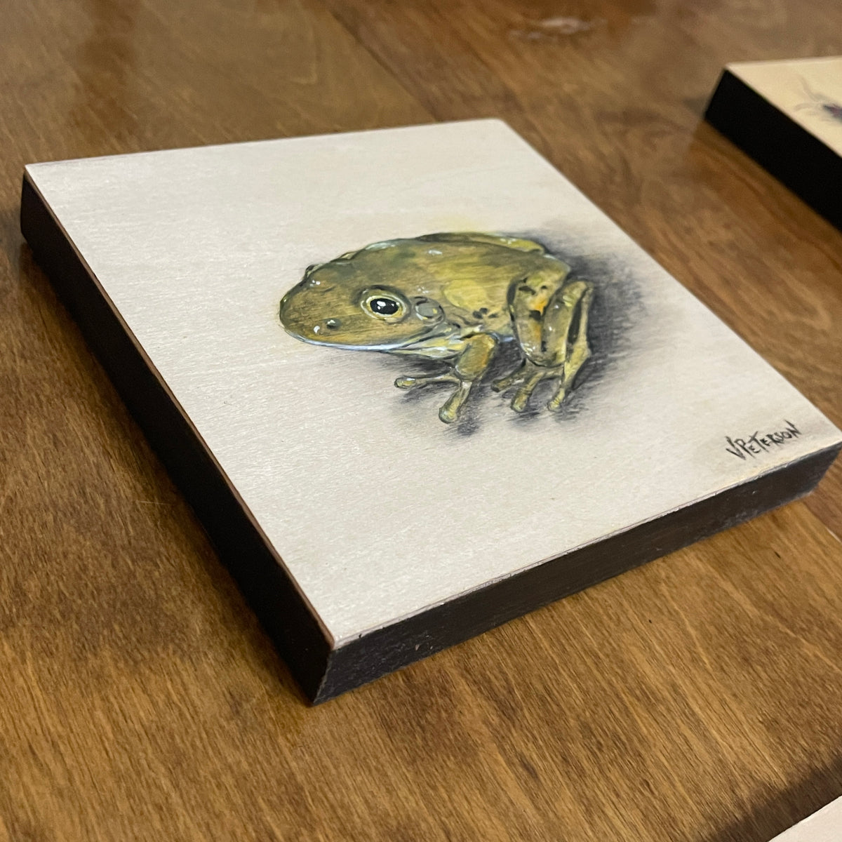 Juvenile Bullfrog Original Oil Painting on Birch