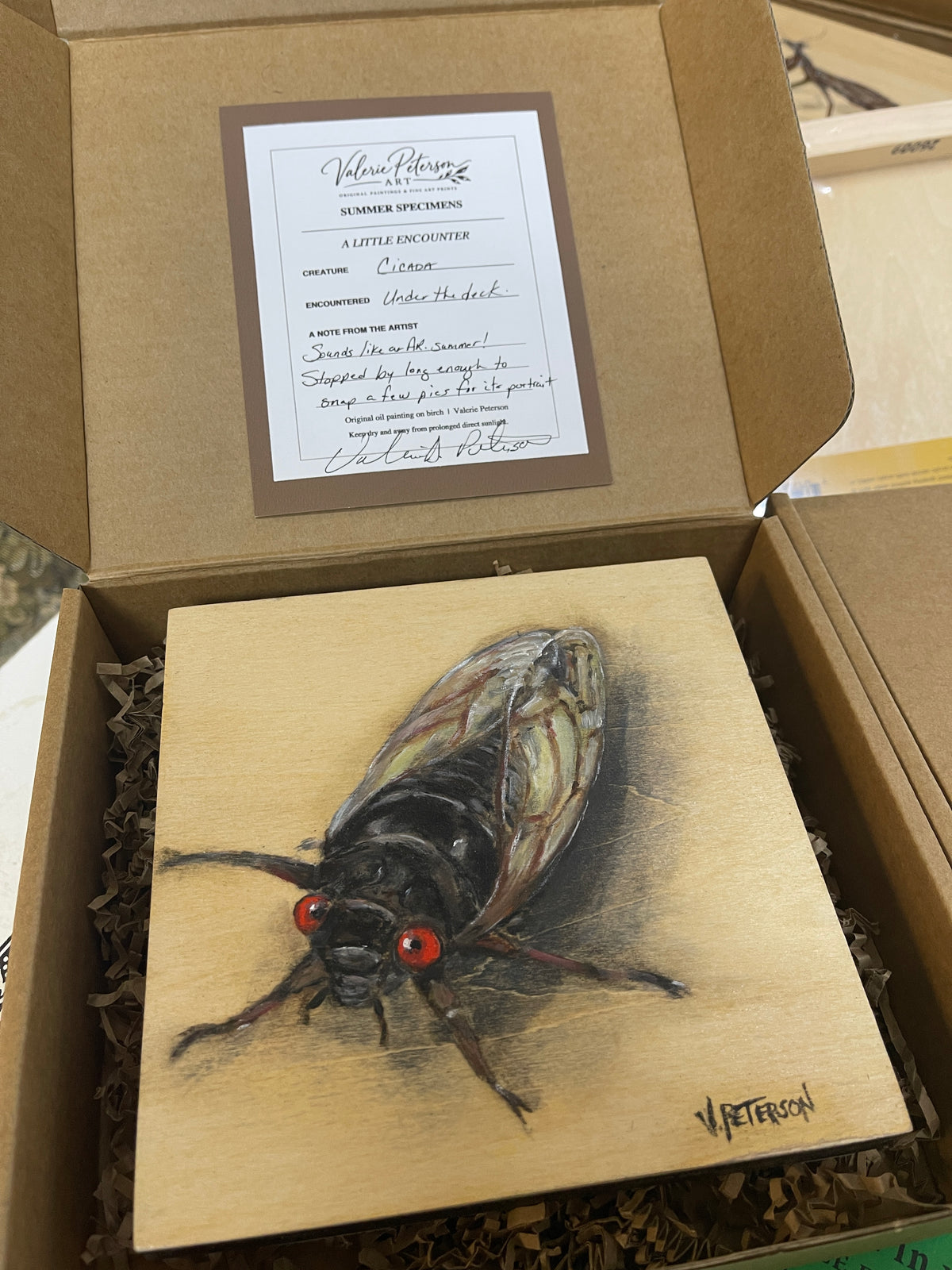 Cicada Original Oil Painting on Birch