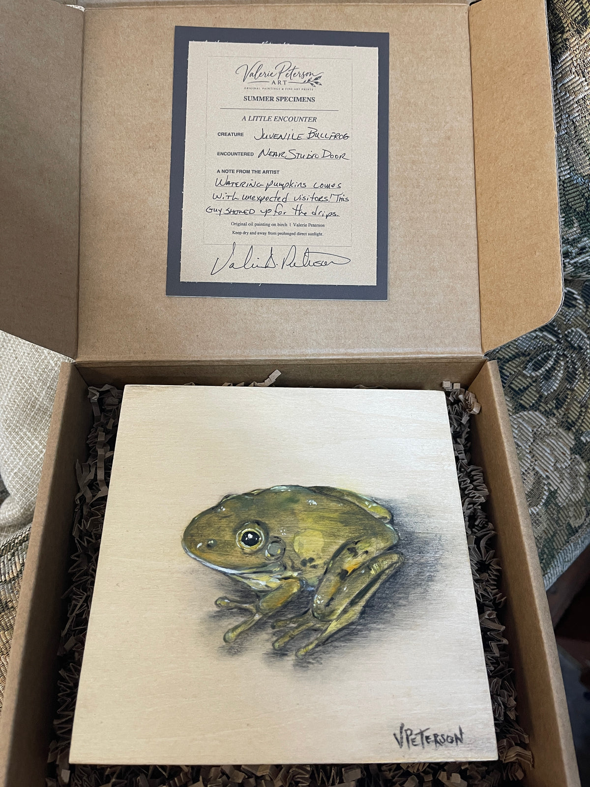 Juvenile Bullfrog Original Oil Painting on Birch
